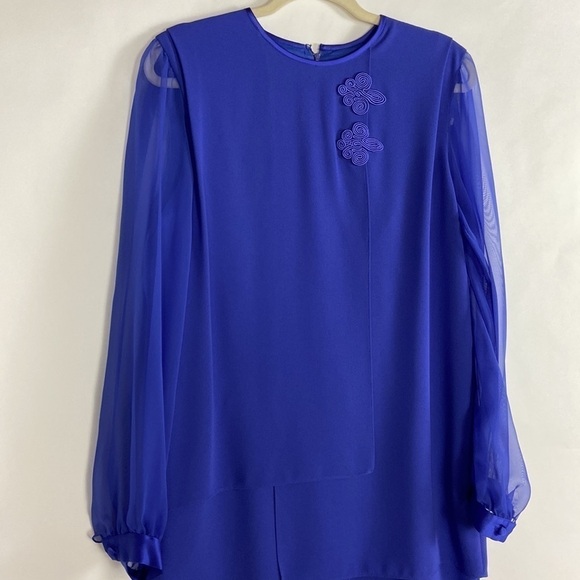 Vintage Ursula of Switzerland Layered Long Sleeve Satin Trim Evening Dress - Picture 11 of 16